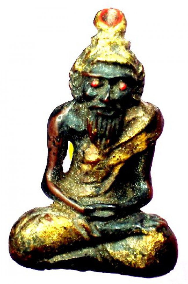 รูปเหมือนฤๅษืตาไฟ เนื้อผงจุ่มรัก หลวงปู่บุญ วัดกลางบางแก้ว